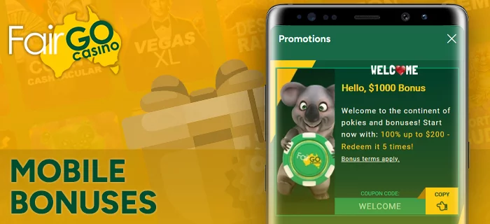 Bonuses at FairGo Casino mobile app