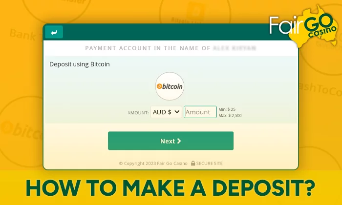 How to make a deposit via Bitcoin at FairGo in Australia