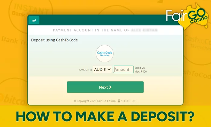 How to make a deposit via CashtoCode at FairGo Casino