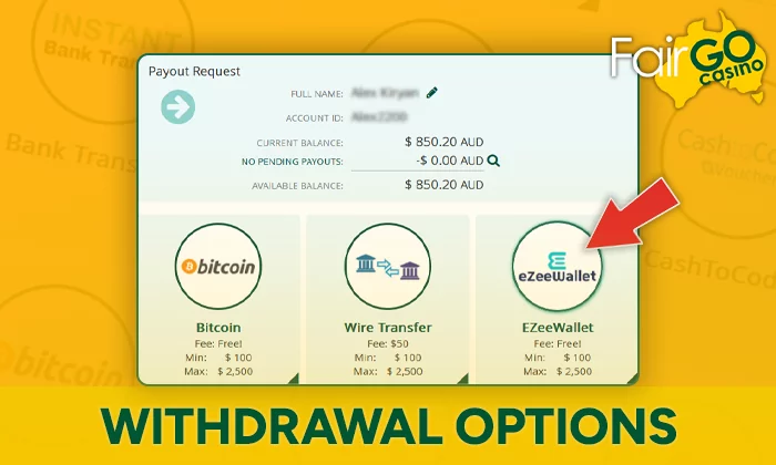 Instructions on how to withdraw money from FairGo Casino via eZeeWallet