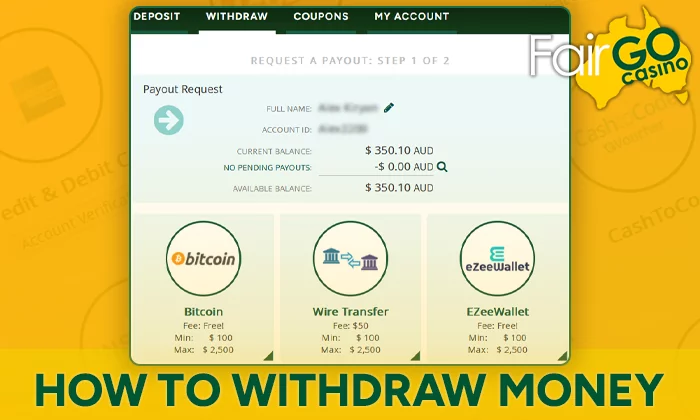 Instructions on how to withdraw money from FairGo casino