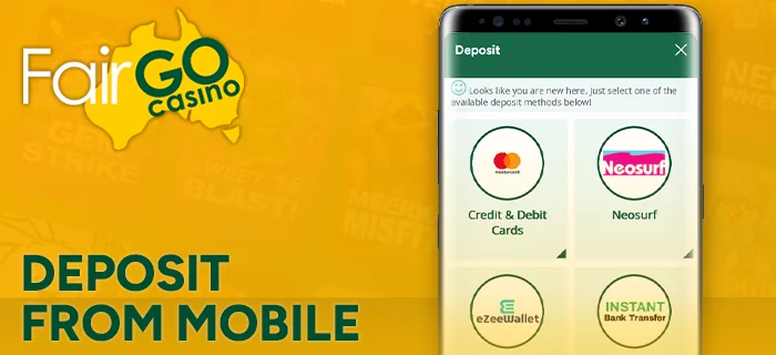 Deposit from mobile at FairGo casino in Australia