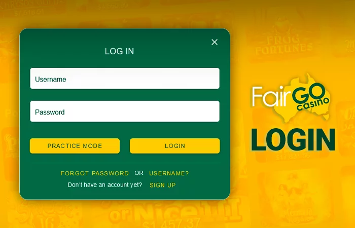 Fair Go Casino login form - how to log in to account