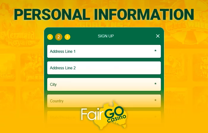 Form for entering personal information when registering at Fair Go Casino
